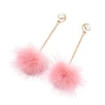 thumbnail image 4 of 1 Pair Lovely Long Drop Earrings Women Fluffy Ball Dangle Ear Rings Simple Pearl Soft Ear Studs, 4 of 6