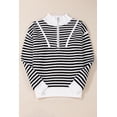 thumbnail image 3 of Stylish Black and White Striped Sweater with Zip Up Closure and Drop Shoulder Design | [ZhiHiMeRi] | (US 8-10)M, 3 of 11