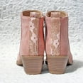 thumbnail image 4 of Girls Chelsea Boots Embroidery Suede Thickened Winter Warm Ankle Booties Zip up Chunky Stacked Heel Casual Dress Boots H 11.5 Little Kid, 4 of 6