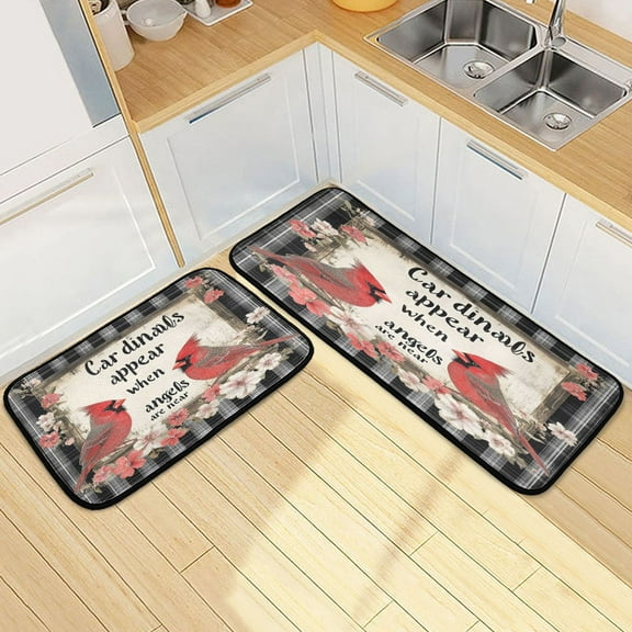 Ryvnso Vintage Cardinal Flowers Kitchen Rugs Set Non Slip Runner Mats for Dining Room