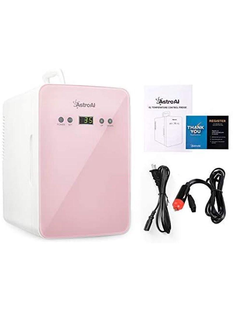 AstroAI 6L/8 Can Portable Mini Fridge, Cooler/Warmer, Pink, with