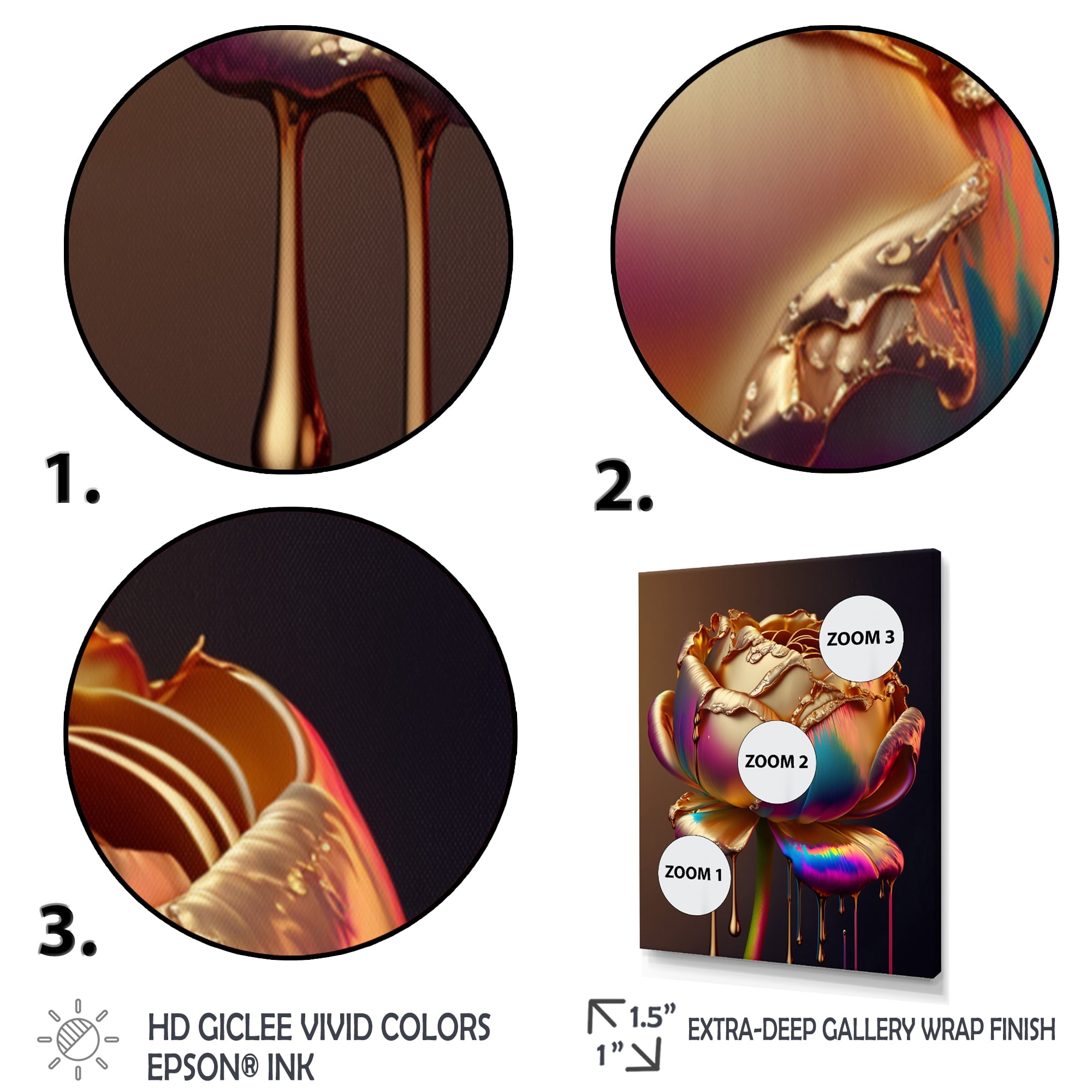 Designart Rainbow Peony Liquid Gold Drips Hyper II Canvas Wall Art