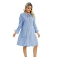 thumbnail image 4 of Monfince Women's V Neck Long Sleeve Shirt Dress A-line Swing Casual Summer Dress for Cocktail Wedding Party, Blue, US 14, 4 of 5