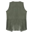 thumbnail image 4 of dPois Women Western Cowgirl Costume Rivets Fringe Vest Open Front Sleeveless Jacket with Hat Cowgirl Army Green M, 4 of 6