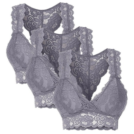 

Sksloeg Women s Bras Deep Cup Racerback Lace Floral Lace Bra for Women Small To Everyday Wear Exercise and Offers Back Support Pack of 3 Gray XL
