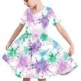 thumbnail image 1 of Odeerbi Niñas Gradiente Tie-Dye Skater Vestido Verano Flamed Swing Vestido Niños Manga Corta Elástico Vestido de Una Línea, 1 of 7