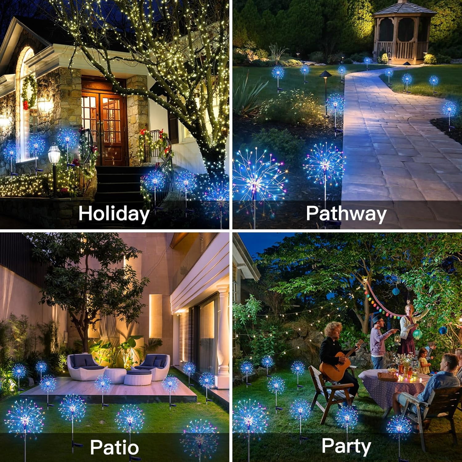 Solar Garden Lights Outdoor Waterproof Decorative, 2Pack 150LED Firework Lights 8 Modes, Multicolor Solar Fairy Light for Yard, Patio, Pathway, Flowerbed Party Wedding Decor