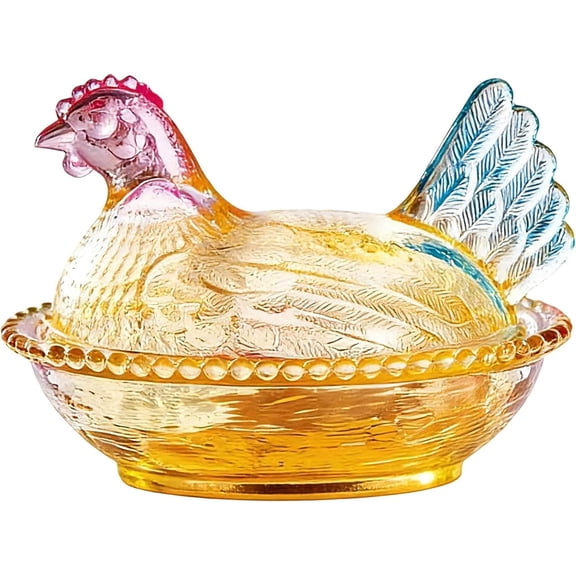 Glass Hen on Nest Candy Dish with Lid, Pastoral Candy Bowl with Lid, Funny Candy Jars, Muti-Color Tabletop Dessert Plate Snacks Bowl Egg Tray,Glassy