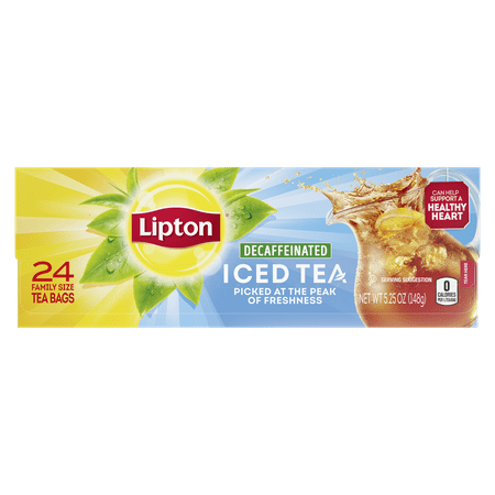 Lipton Family Sized Iced Unsweetened Black Tea, Decaffeinated, Tea Bags 24 Count Box