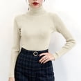 thumbnail image 5 of Women's Winter High Neck Solid Color Long Sleeve Pullover Knitted Bottoming Sweater, Warm and Slim, Great for Layering and Cold Weather,Beige,One Size, 5 of 6