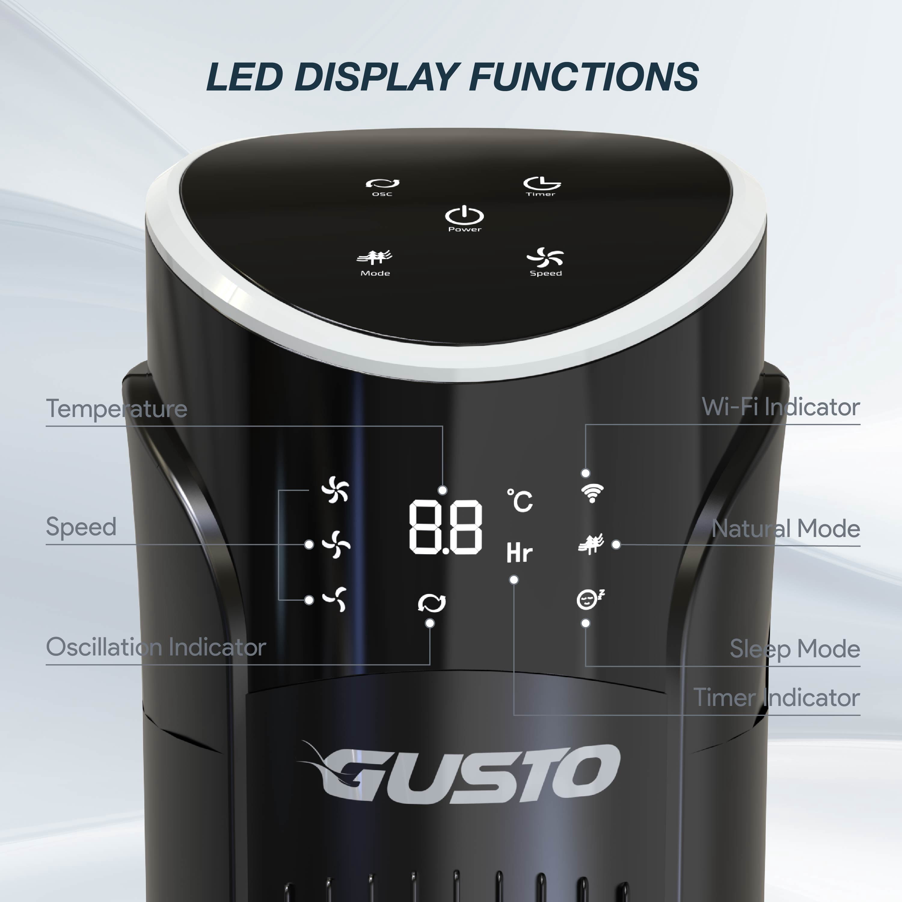 Tzumi 40" Smart Tower Fan, Bladeless Oscillating Standing Floor Fan with Remote, LED Display, and WiFi Function, Black
