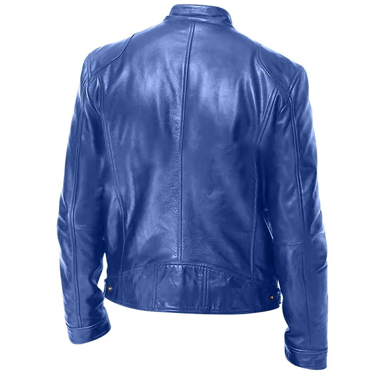 ZQUUVOU Men's Faux Leather Jackets Solid Color Long Sleeved Casual