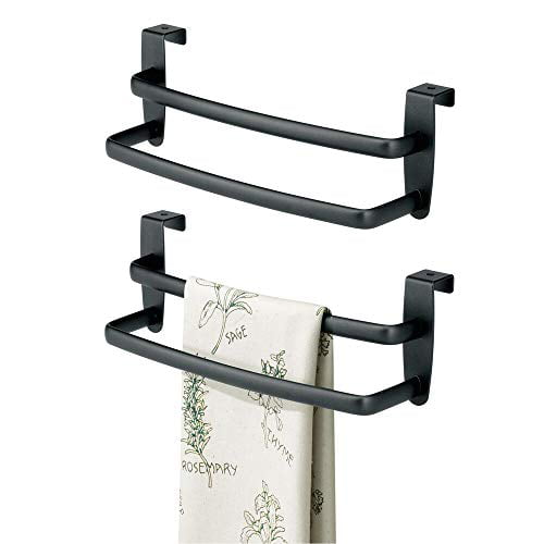 mDesign Metal Kitchen Over Cabinet Double Towel Bar Rack Satin 9.75" Wide 