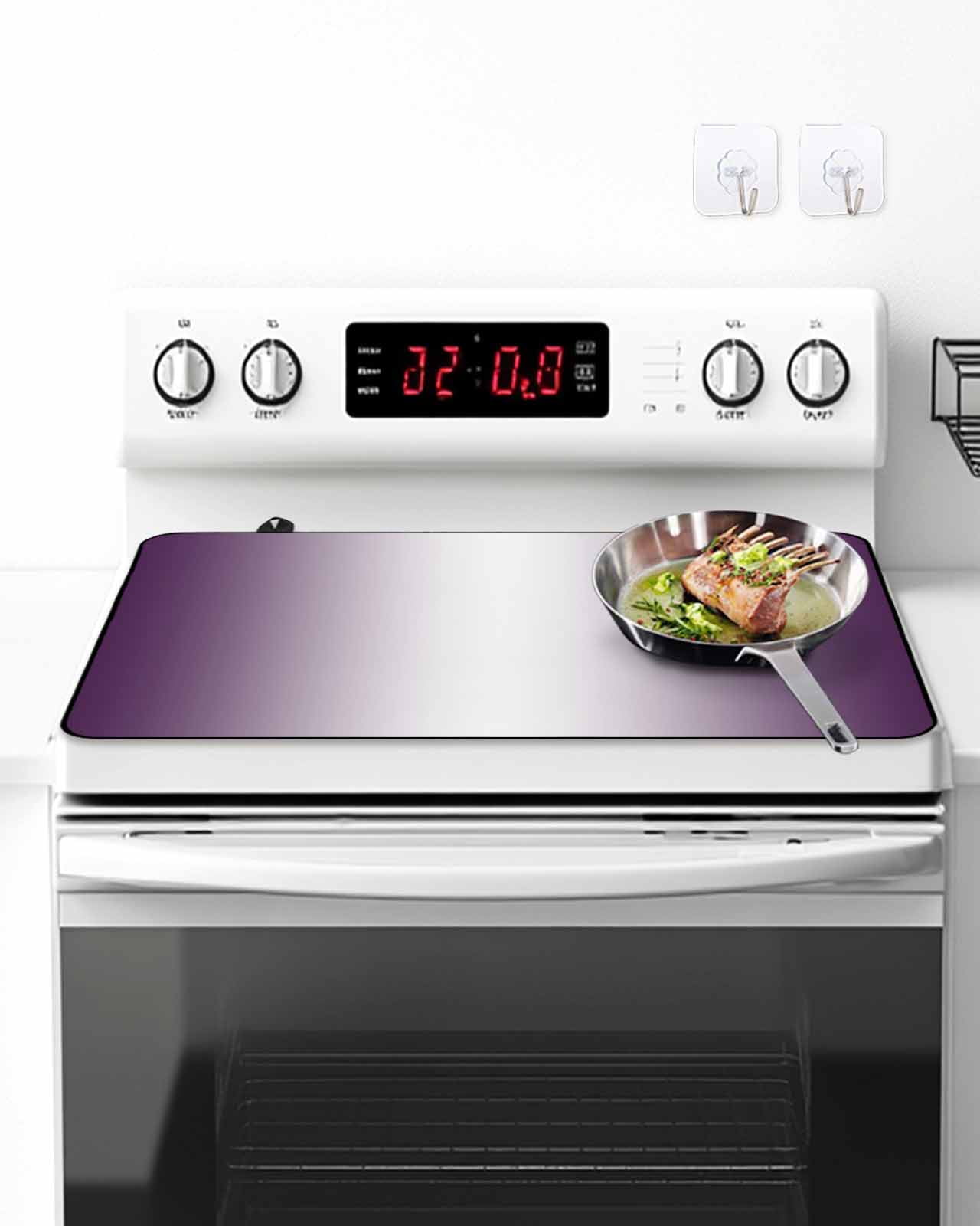 Stove Top Covers for Electric Stove, Dark Purple Ombre Glass Stovetop Cover Protector, Purple White Gradient Modern Abstract Art Induction Cooktop Protector Oven Mat for Kitchen Countertop 24"x21"