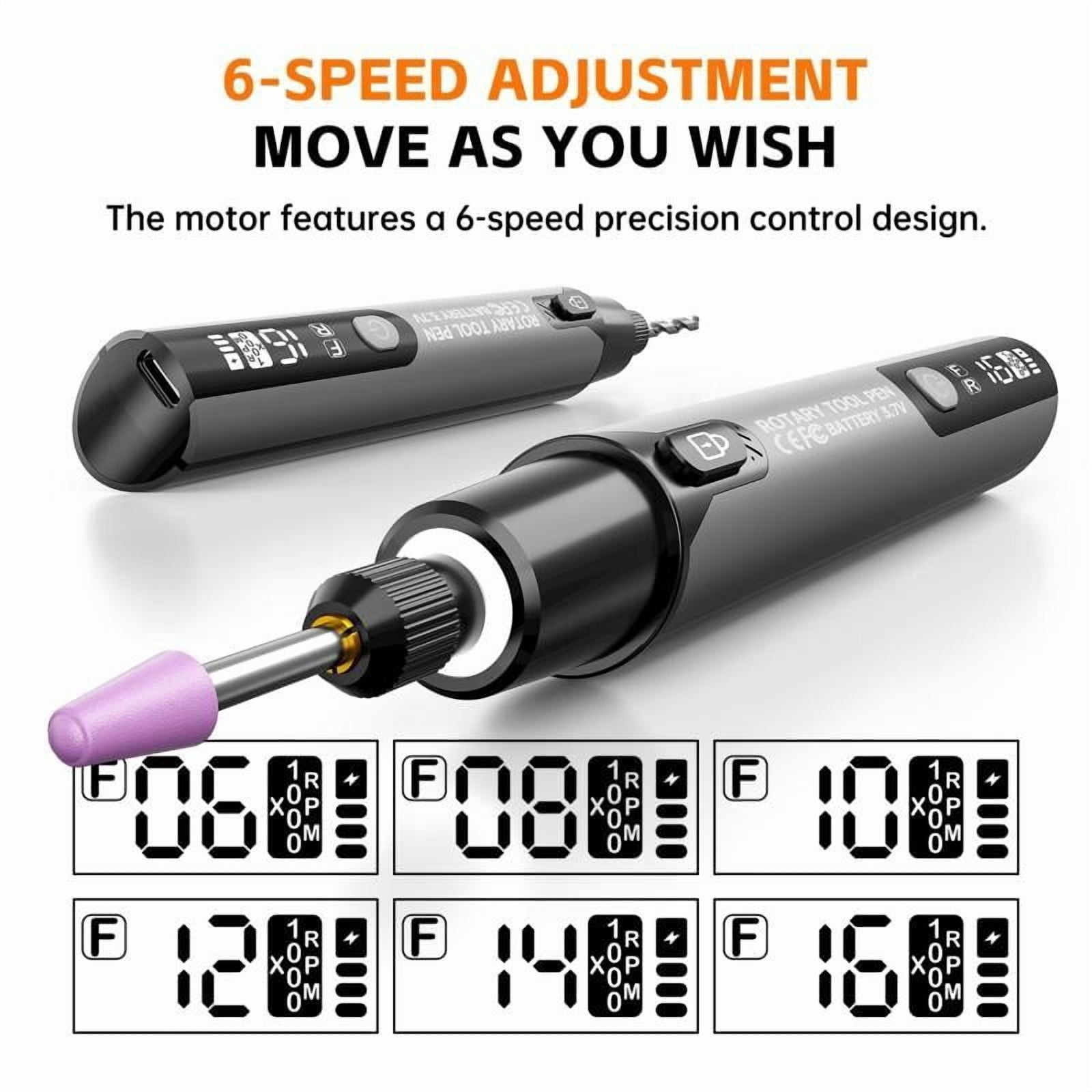 Electric Mini Grinder,Cordless Engraving Pen with 6-Speed Adjustable&LED Display,Mini Rotary Tool and Cordless Engraver for Craft Multi-Function Glass Etching Kit for Metal, Wood