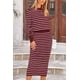 thumbnail image 4 of Conjunto de Falda para Mujer PRETTYGARDEN Suéter a Rayas Rojo Vino XL, 4 of 8