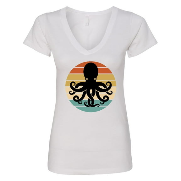 Inktastic Octopus Retro Vintage Sunset Women's V-Neck T-Shirt