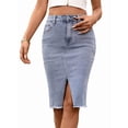 thumbnail image 4 of Women Denim Pencil Skirts Mid Long High Waist A Line Midi Jean Skirt Split Hem Skirts for Ladies. Light Blue L, 4 of 9