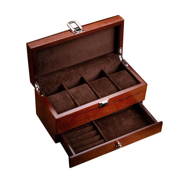 Double Layer Watch Box Multifunctional Practical Storage Case Display Holder for Dark Brown