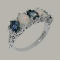 thumbnail image 2 of LBG British Made 9k White Gold Natural Sapphire & Opal Womens Eternity Ring - 33 size options - Size 6.25, 2 of 8