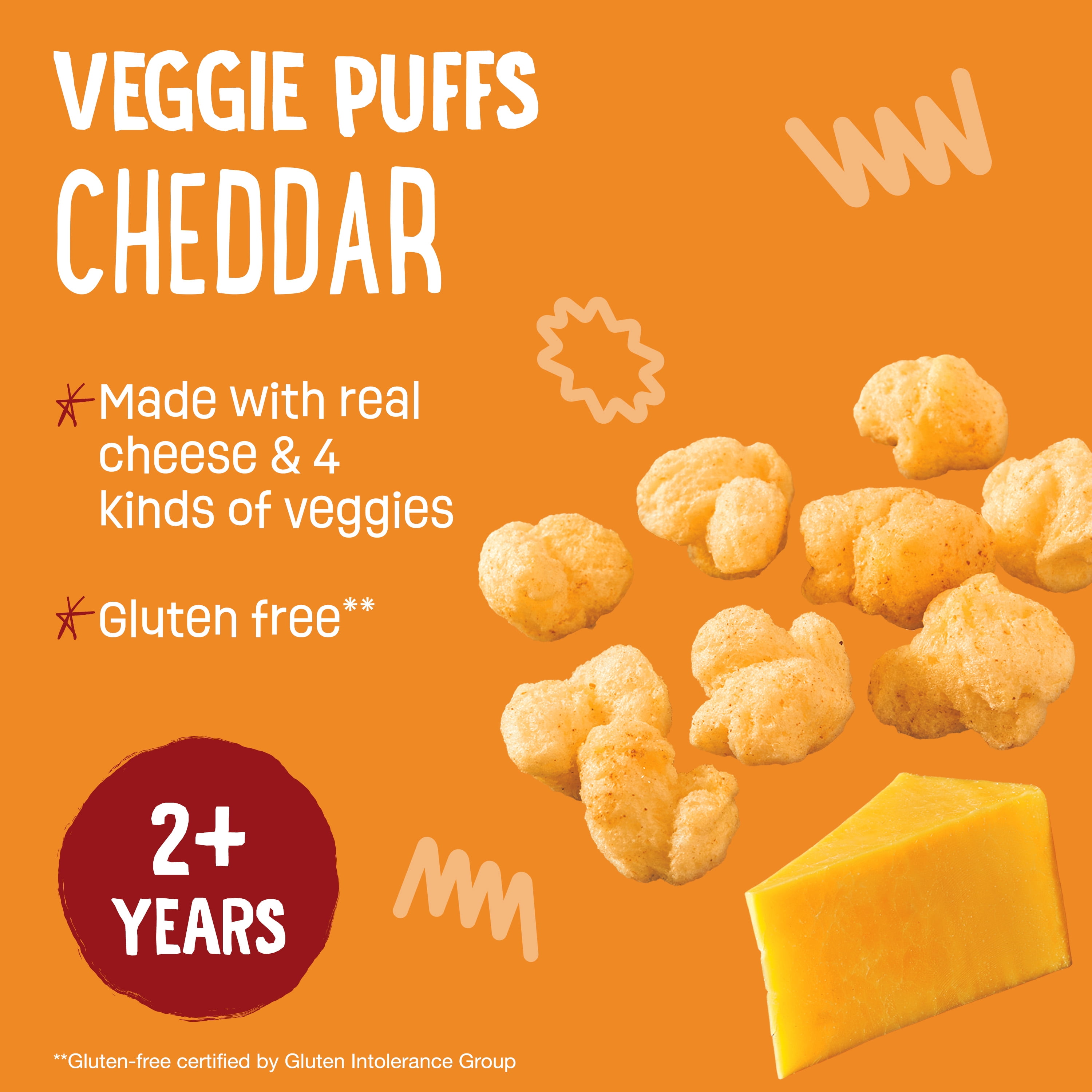 (6 pack) EARTH'S BEST Veggie Puffs Cheddar2.5 OZ