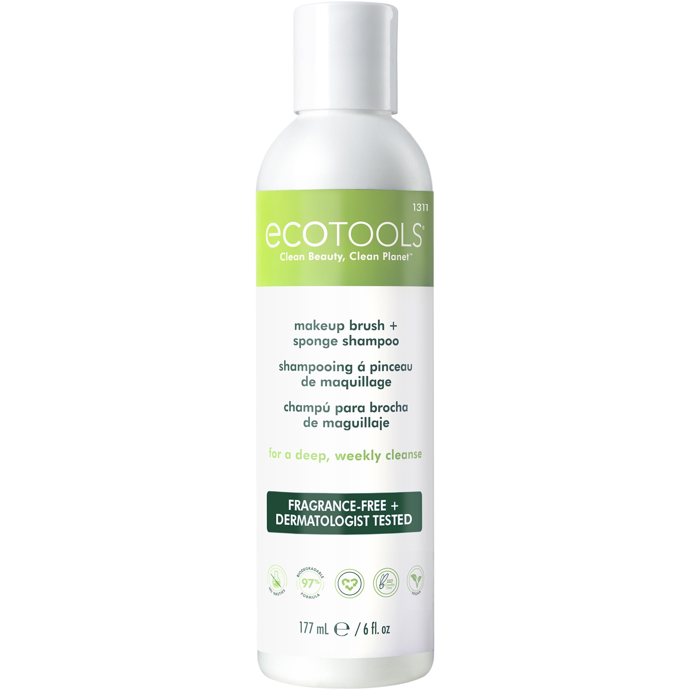 EcoTools Makeup Brush + Sponge Shampoo, Cleanser for Brushes & Sponges, 6 fl.oz./177 ml, 1 Count