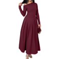 thumbnail image 3 of Women's Fall Long Sleeve Wedding Guest Dresses One Shoulder Elegant Formal Pleated Midi Maxi Dress Wine Red M, 3 of 7