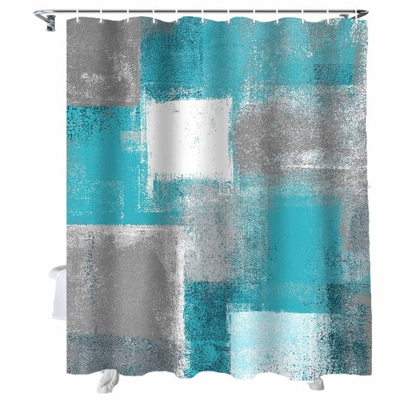 Shower Curtains Abstract Teal Gray Oil Painting Bath Curtain Graffiti Art Waterproof Bathroom Shower Curtain Set with Hooks Decoration 36 x 72 Inches