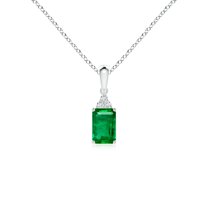ANGARA Natural Emerald-Cut Emerald Pendant with Diamond Trio in 14K White Gold for Women (Size-6x4mm) | May Birthstone, Birthday, Anniversary, Jewelry Gift for Women | Natural Emerald Necklace