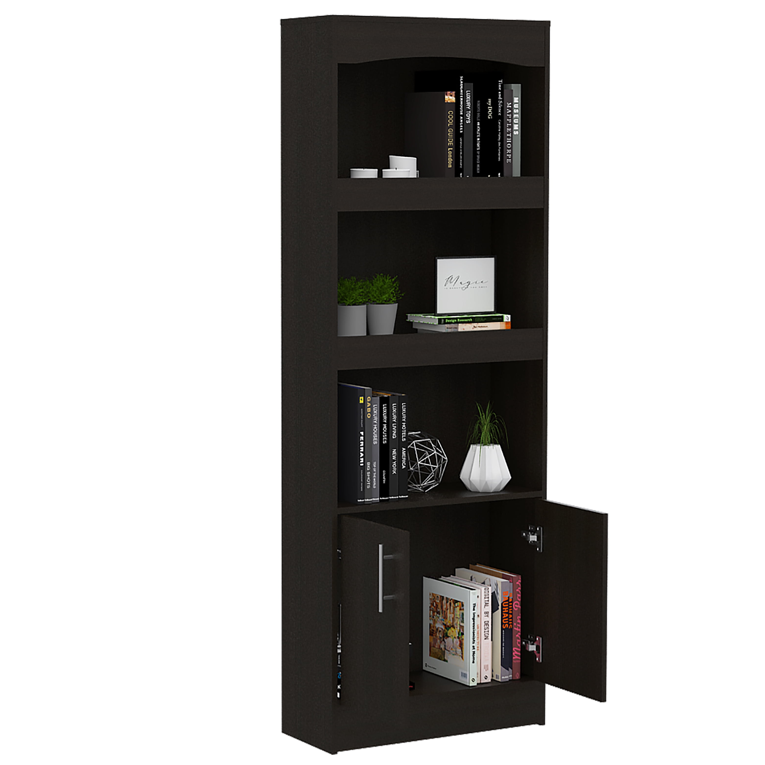 CoSoTower Bookcase Denver, Metal Hardware, Black Wengue Finish