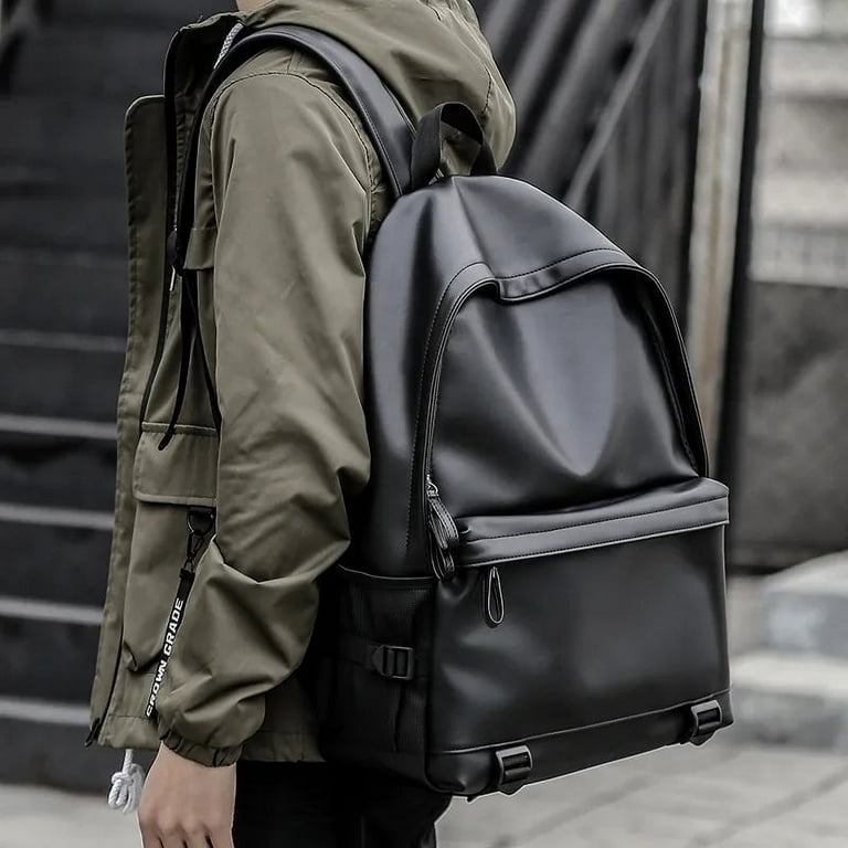 New Fashion Men Leather Backpack Black School Bags for Teenager Boys 15.6 Inch Laptop Backpacks Mochila Masculina High Quality Walmart