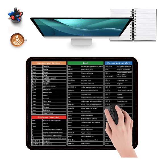 Mouse Pad Alfombrilla Atajos Excel Trucos Español 300x250mm Xtellar negro
