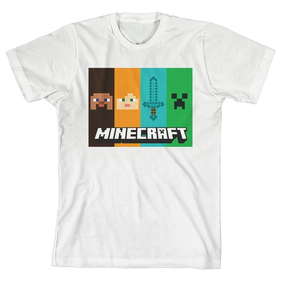 Minecraft Flat Panels Boy's White T-shirt-Medium