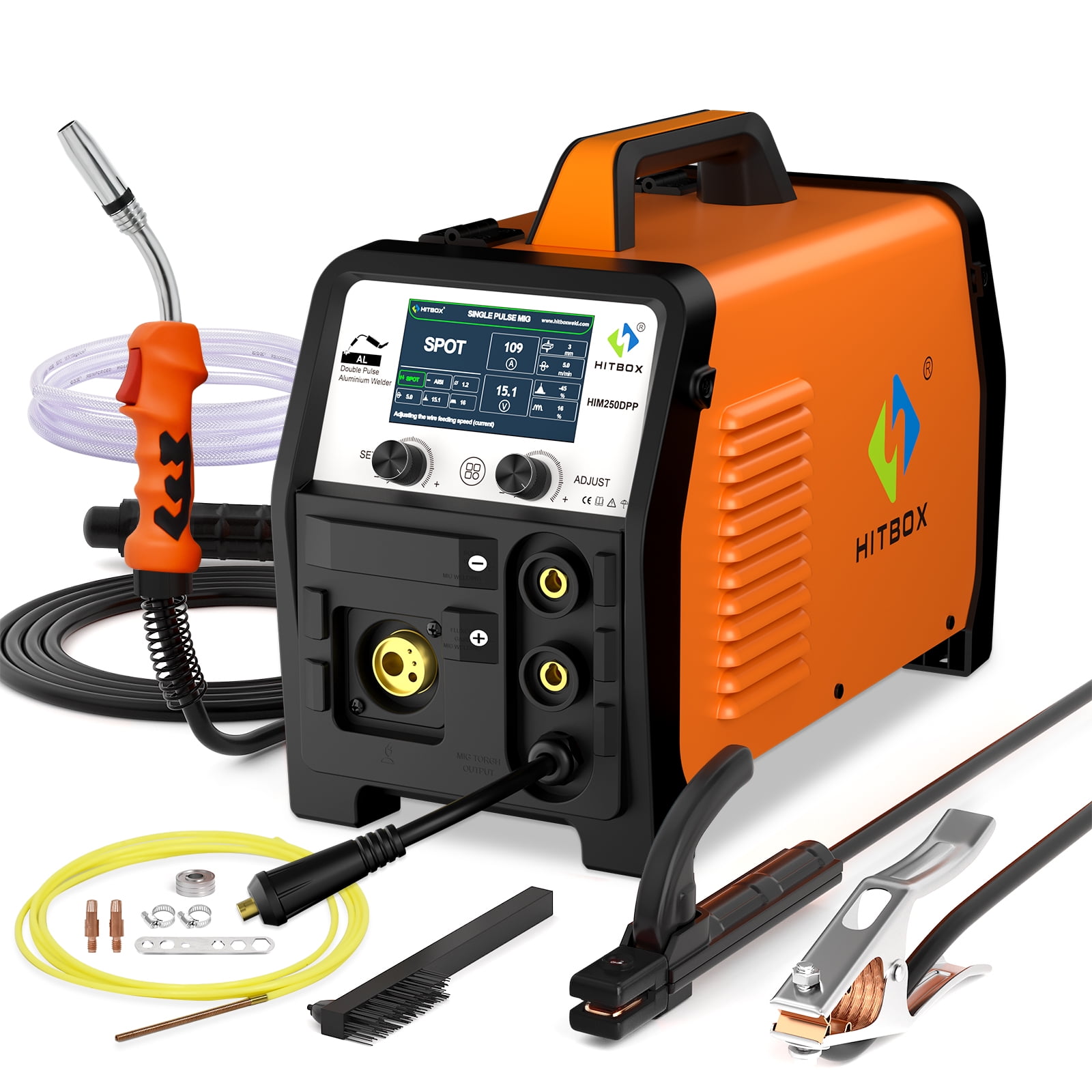 HITBOX 6 in 1 Aluminum MIG Welder, 200Amp Dual Pulse MIG Welder 110/220V, Gas /Gasless MIG Lift TIG MMA Stick Welder Machine