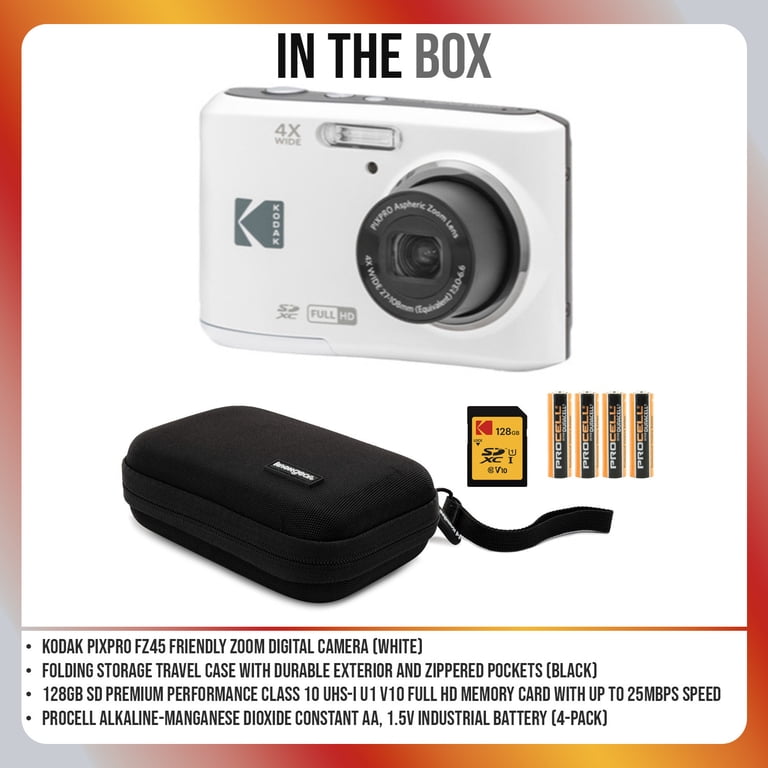Kodak PIXPRO FZ45 Friendly Zoom Digital Camera (White) Bundle with