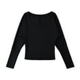 thumbnail image 2 of Women's Loose Fit Long Sleeve Round Neck Pocket Patchwork Solid Color Blouse Top Comfy Versatile Casual Business Office Outfits | CSEONE,Black L, 2 of 6