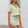 thumbnail image 5 of Fewfanhot Womens Sets 2 Piece Outfits Turn-Down Collar V-Neck Striped Short Sleeve Top & Drawstring Short Skirt Set, 5 of 7