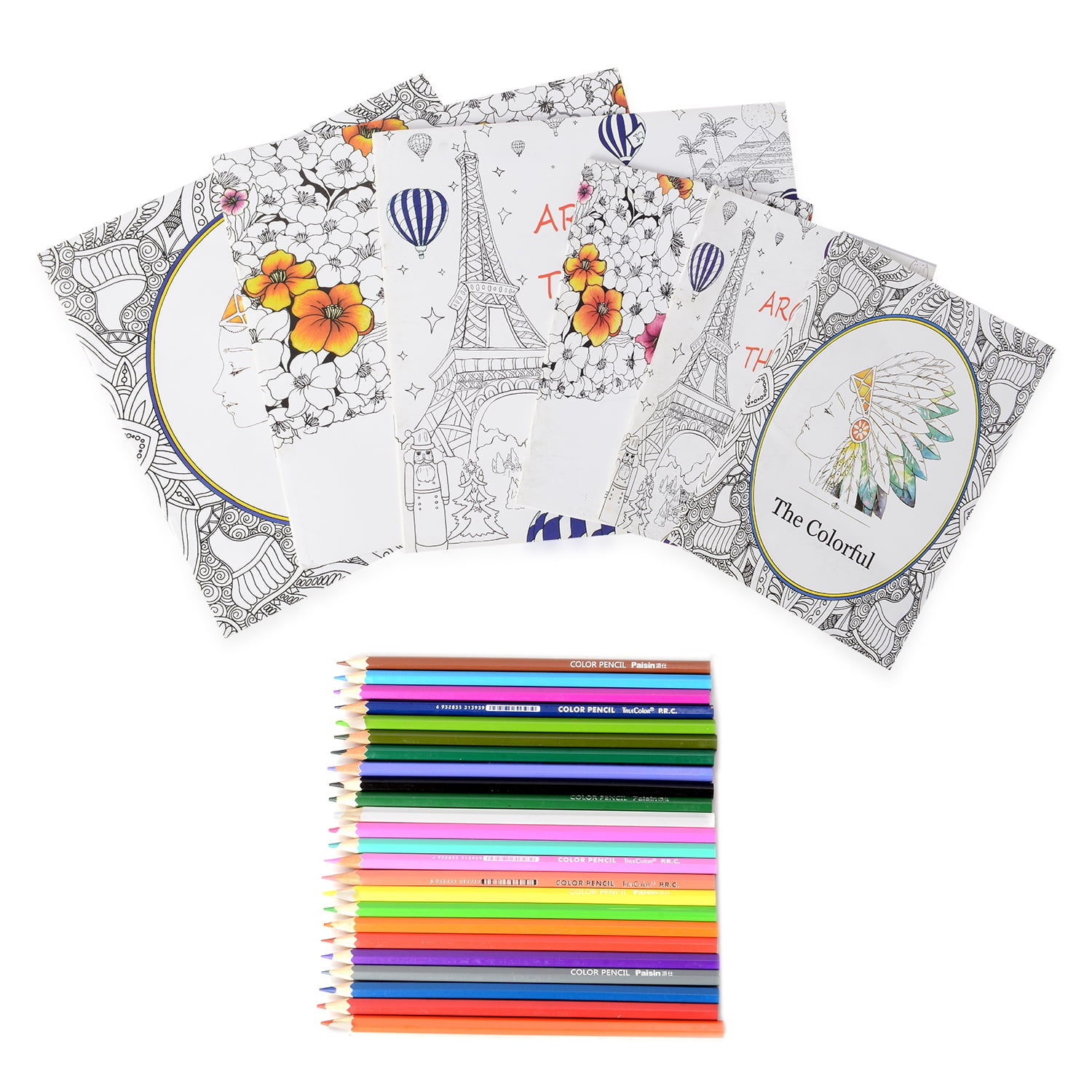Download Set of 3 Anti Stress Coloring Books Matching Large Coloring Books with 24pcs Coloring Pencils ...