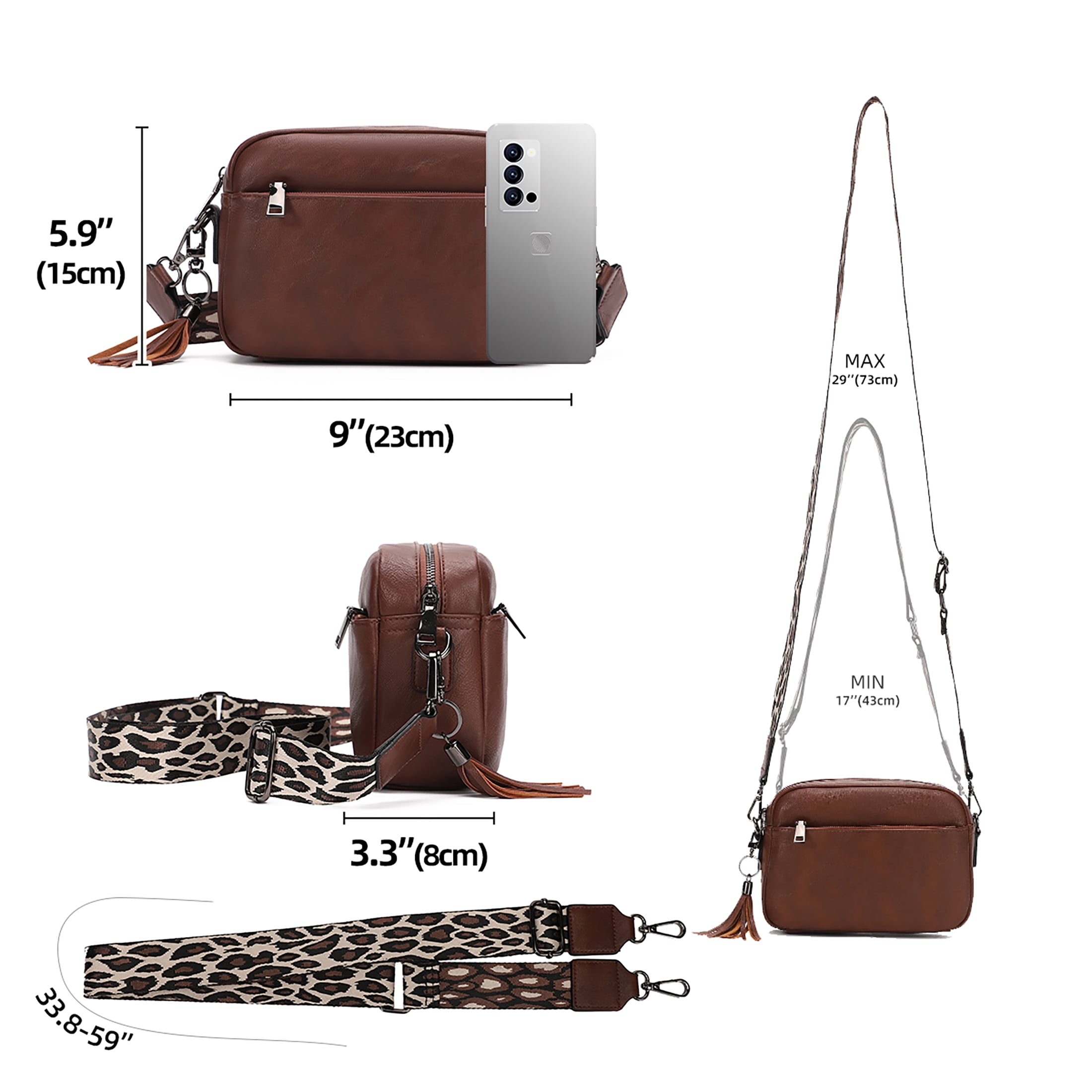 KL928 Small Crossbody Bag for Women Soft FAUX Leather Cell Phone Purse Wallet Purse with Wide Strap(Chestnut Brown)
