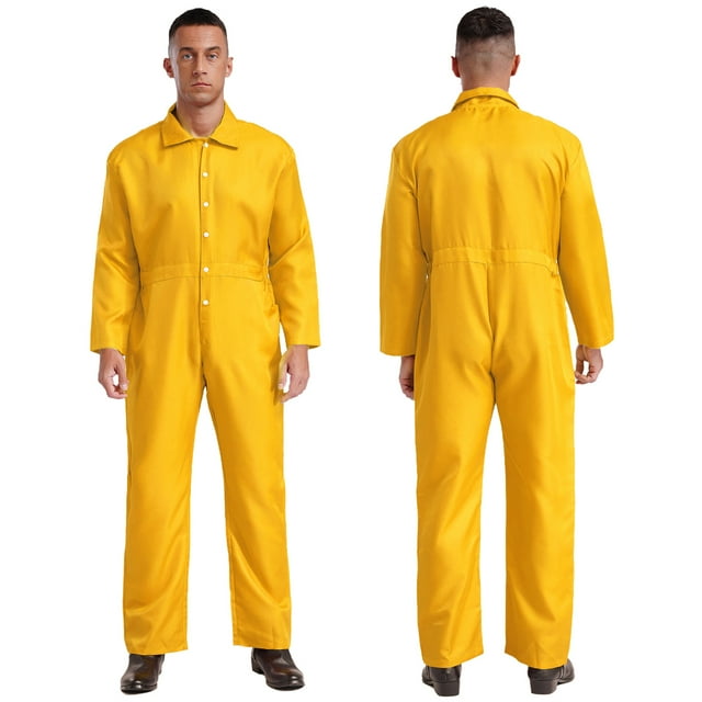TiaoBug Combinaison une Pièce Unisexe pour Homme à Manches Longues Uniforme Salopette Jaune G