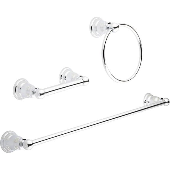 Classic 3-Piece Bathroom Hardware Accessory Set - Polished Chrome Finish, Durable Zinc Alloy - Includes 24-Inch (61 cm) Towel Bar, Towel Ring, and Toilet Paper Holder