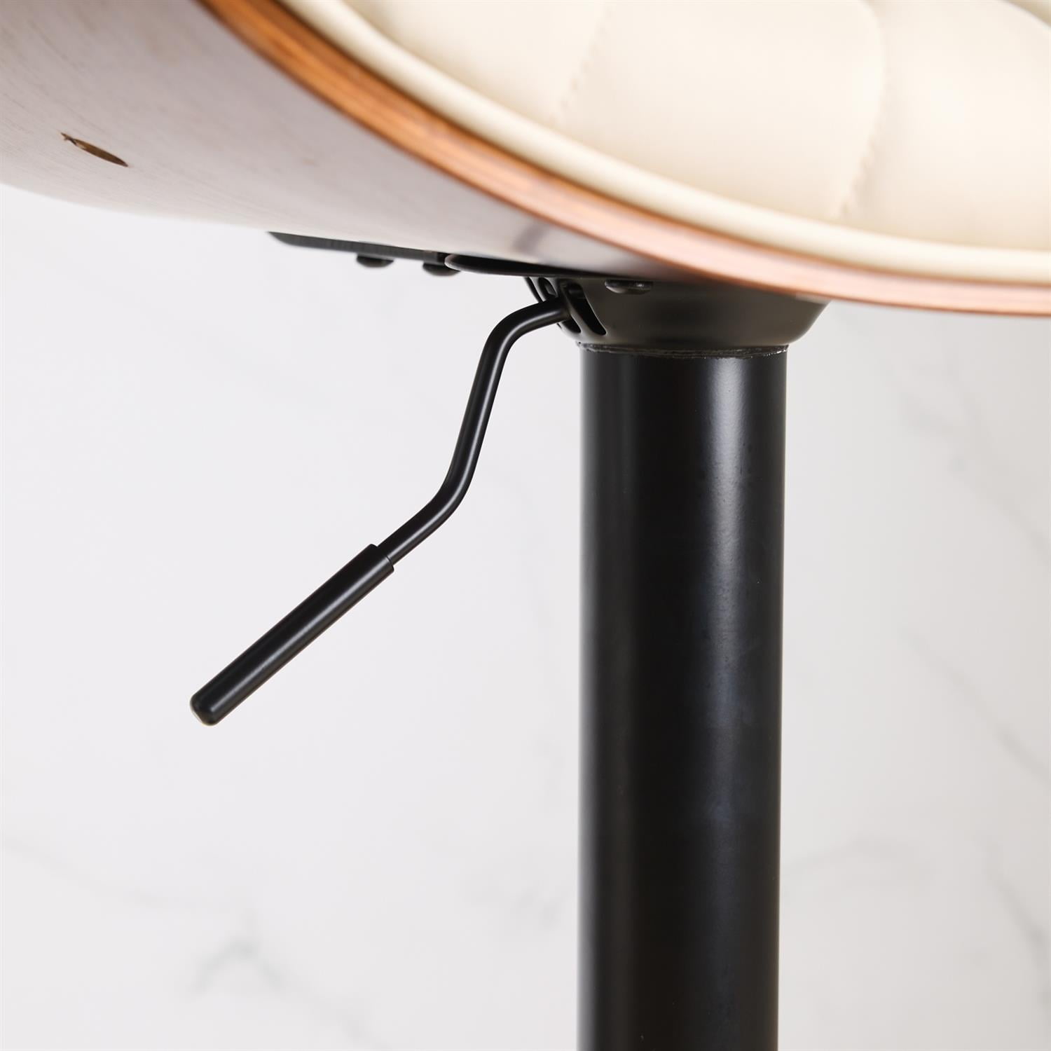 Demi Bonn 46" Adjustable Counter Height Walnut Bentwood Bar Stool Set of 2 with 360° Swivel, Black Leather Upholstery for Kitchen, Dining Room, Beige