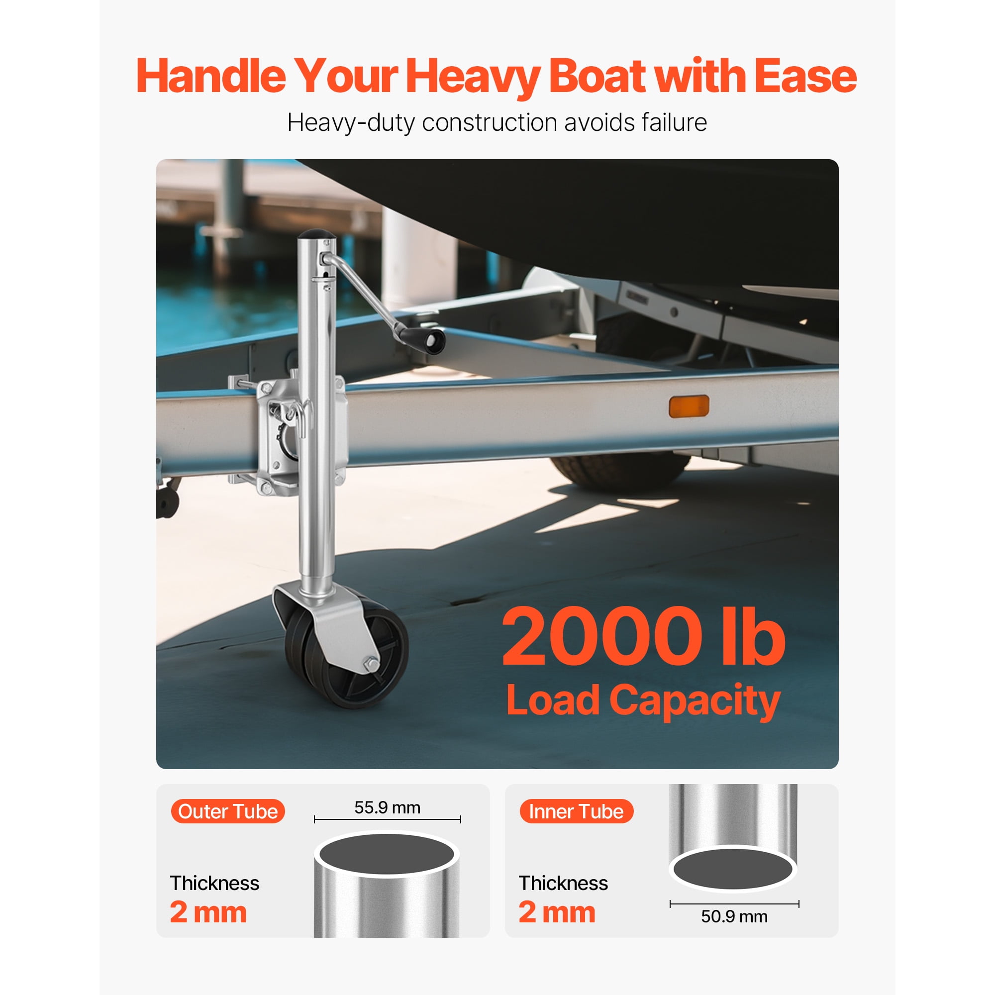 KFFKFF Trailer Jack with Wheel, 2000 lbs Capacity, Durable Swivel Design with Dual PP Wheels & Comfortable Handle, 15-27 Inch Adjustable Lift, Suitable for RVs, Boats, and Utility Trailers