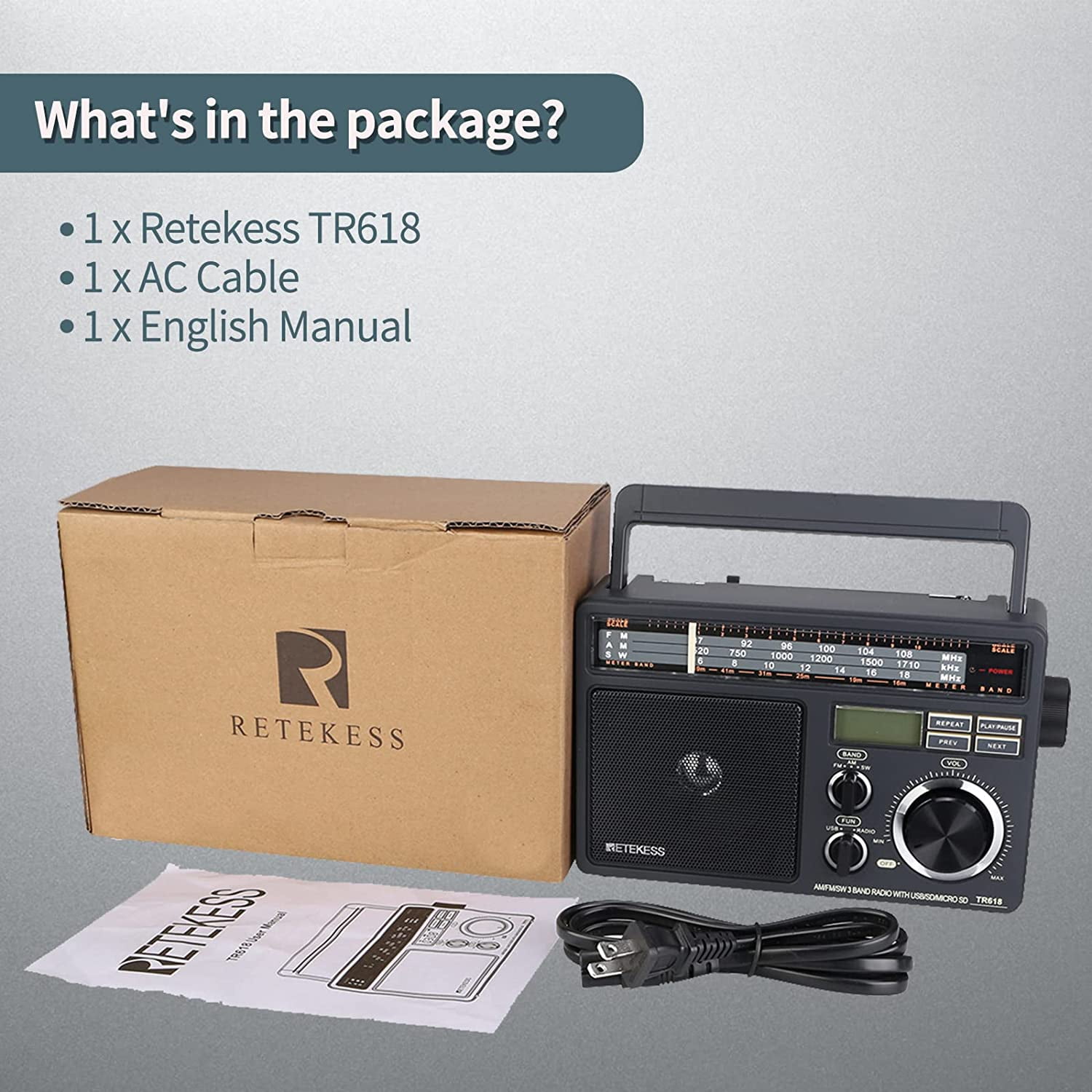 Retekess TR618 Poste Radio Portable, Radio Pile et Secteur