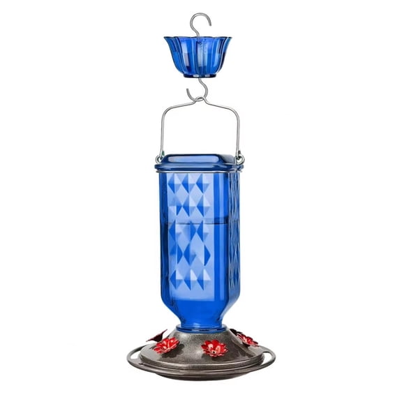 Hummingbird Feeder Hanging Bird Feeder with Ant Moat Outdoor Hummingbird Feeder with 6 Feeding Ports Blue