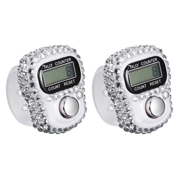 Uxcell Electronic Finger Tally Counter, Resettable Mini Lap Finger Counter Hand Tally Clicker 2 Pack & White-Fitting for (Golf/Cargo Counting/Lap Counting/Attendance/Sporting Events)