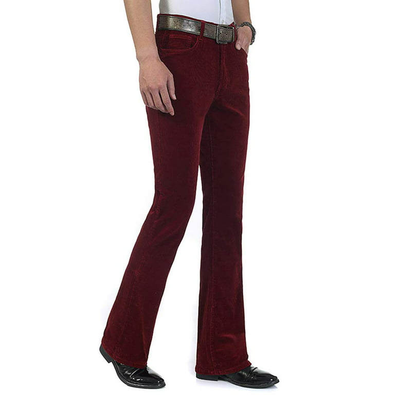 HAORUN Men Corduroy Bell Bottom Flares Pants Slim Fit 60s 70s Vintage  Bootcut Trousers