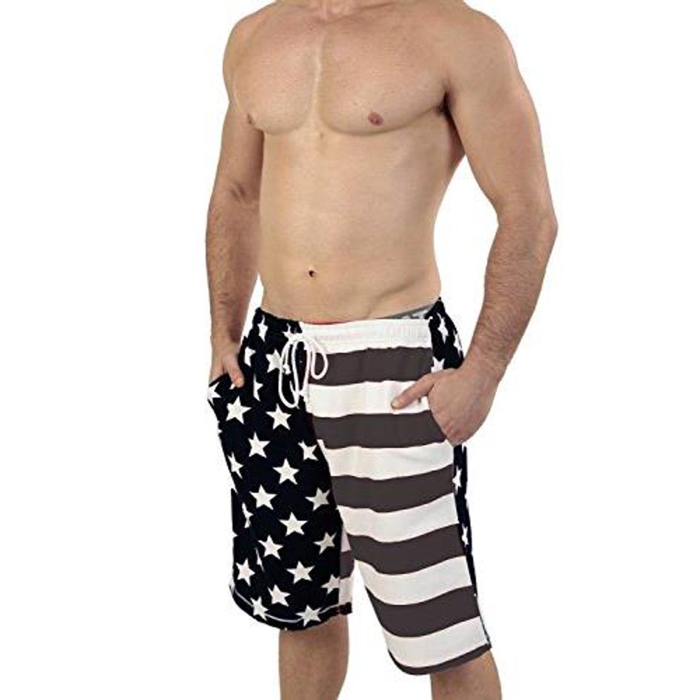 Exist Men's Patriotic American Boxer Shorts USA Flag Shorts, Black