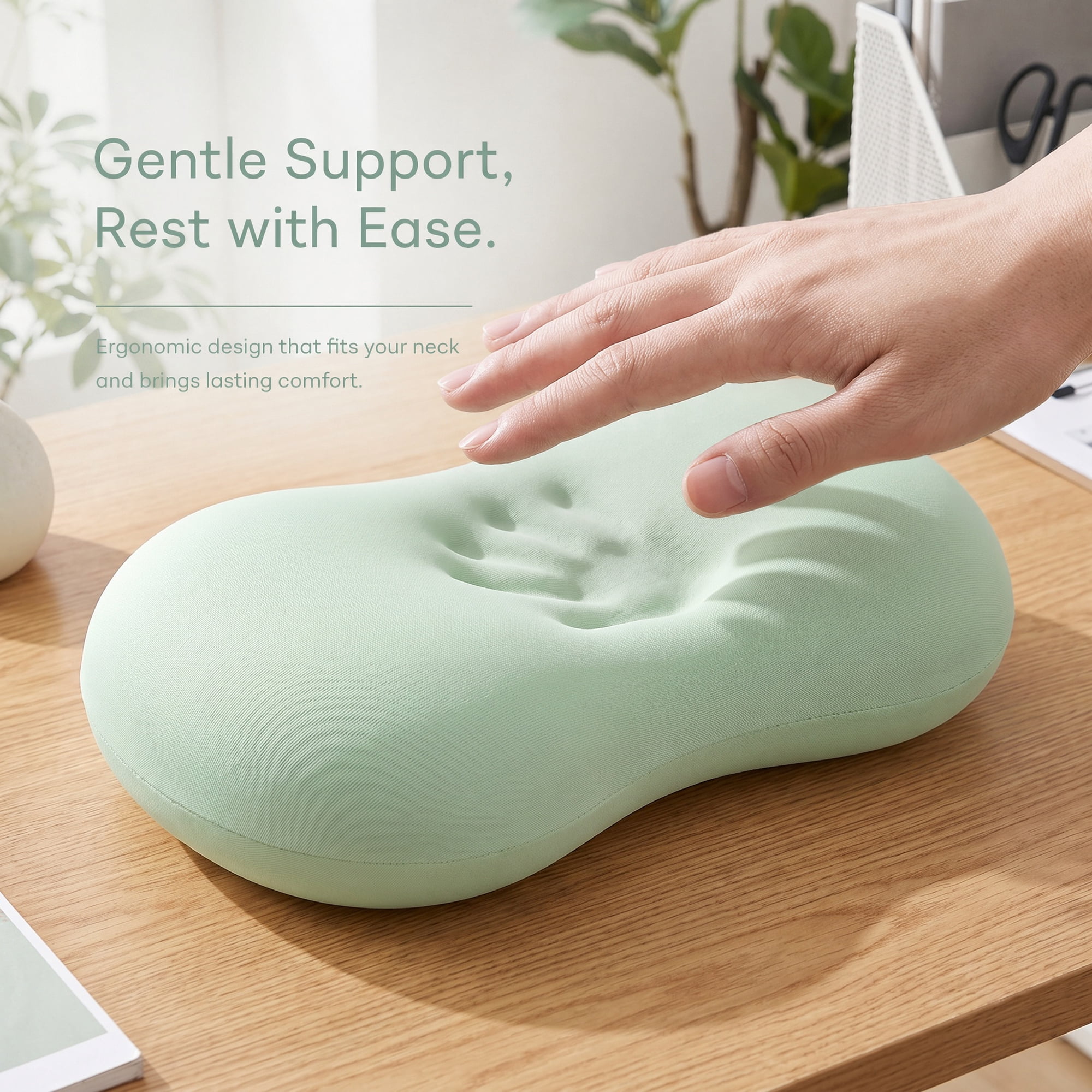 Neck Pillow Travel Pillow Cotton Cervical Support for Airplane Light Green 9.4" x 5.1"