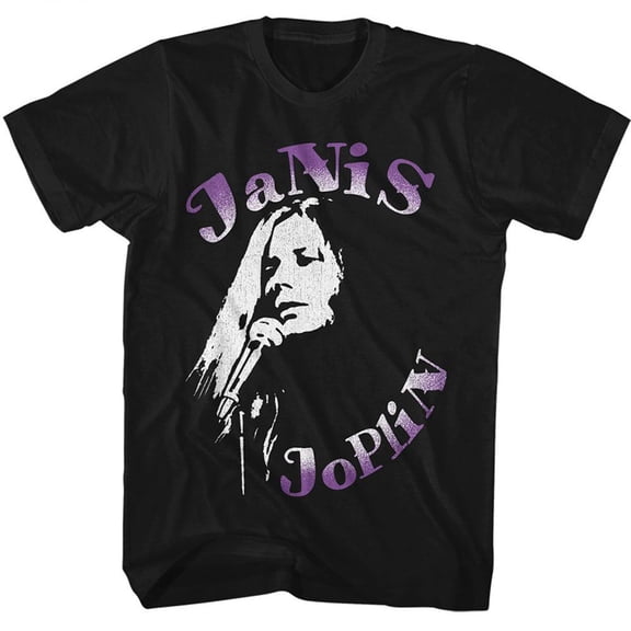 Janis Joplin Janis on the Mic Black Adult T-Shirt